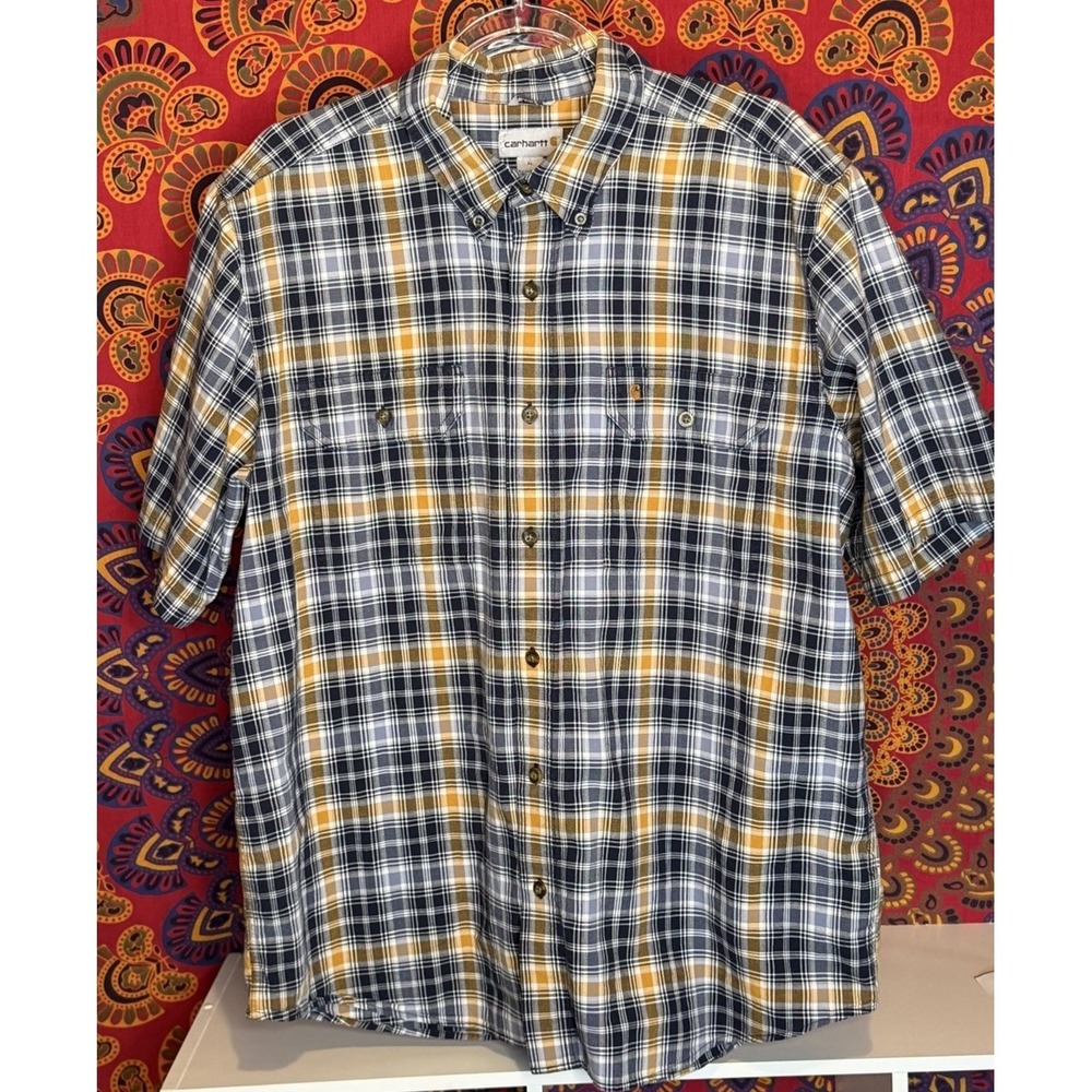 Men's Carhartt Size XL Tall Short Sleeve Button‎ Up Shirt Plaid Casual Work